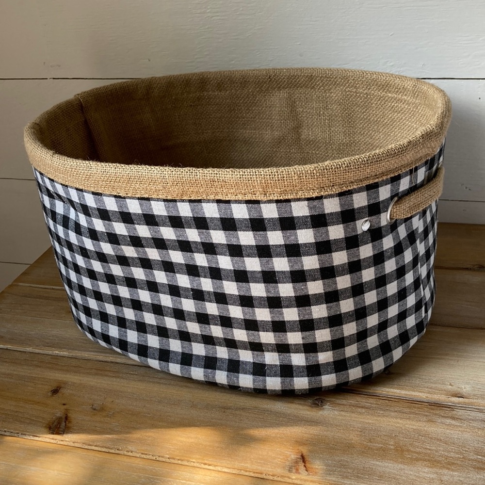 Black & White Buffalo Plaid & Burlap Basket